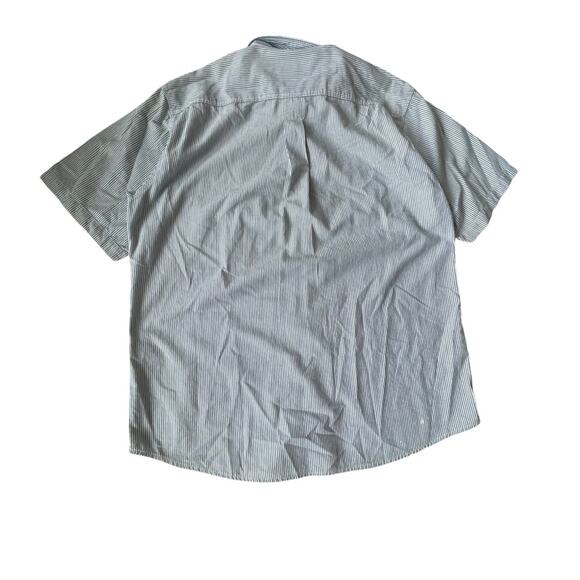 Vintage 1990s Woolrich Button Down Shirt Short Sleeve Stripe Blue Green Men L - Picture 2 of 11